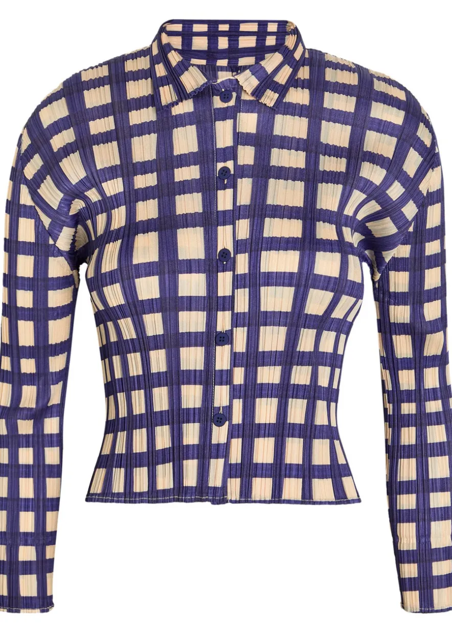 Gingham pleated woven shirt