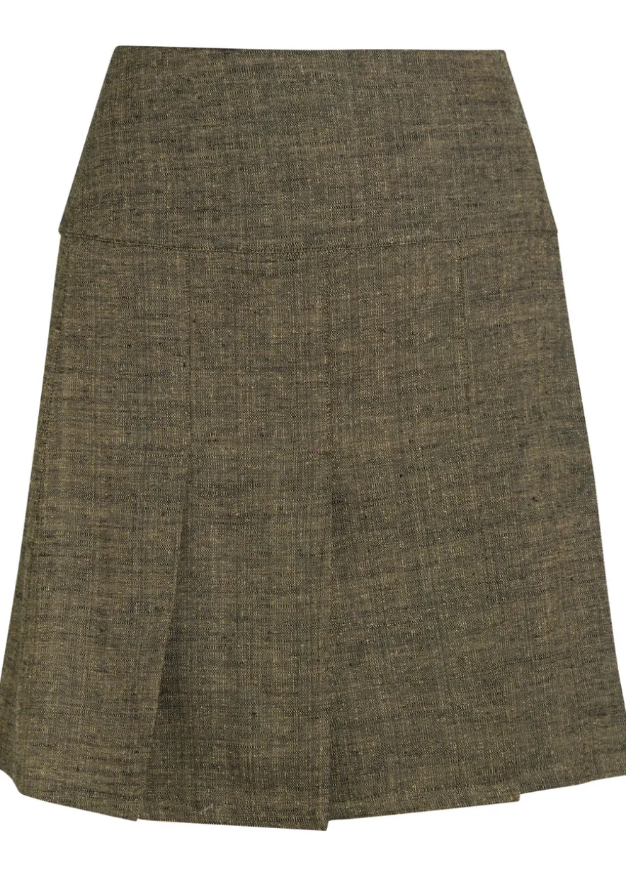 Girdle pleated linen and silk-blend mini skirt