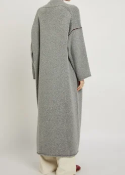 Glacier ribbed striped-trim cashmere robe