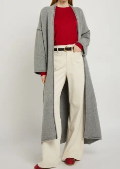 Glacier ribbed striped-trim cashmere robe