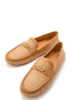 Gommino leather-trim raffia loafers