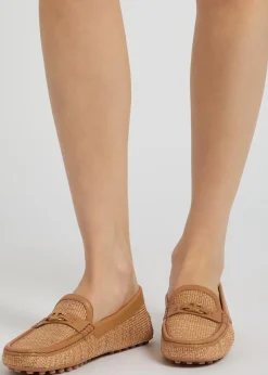 Gommino leather-trim raffia loafers