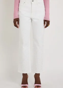 Good Icon pearl-embellished straight-leg jeans