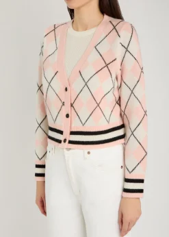 Grace argyl cropped cashmere-blend cardigan