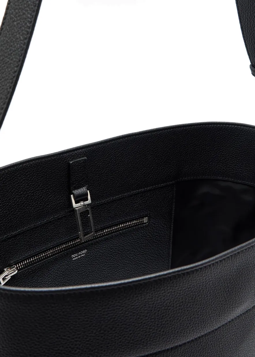 Grained leather bucket bag