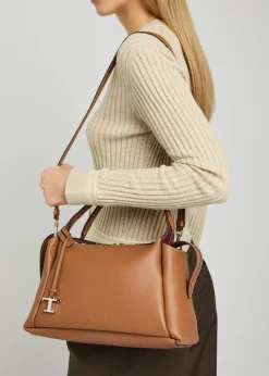 Grained leather top handle bag