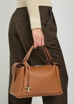 Grained leather top handle bag