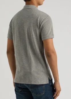 Grey slim piqué cotton polo shirt