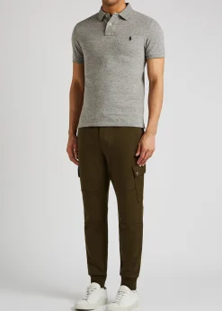 Grey slim piqué cotton polo shirt