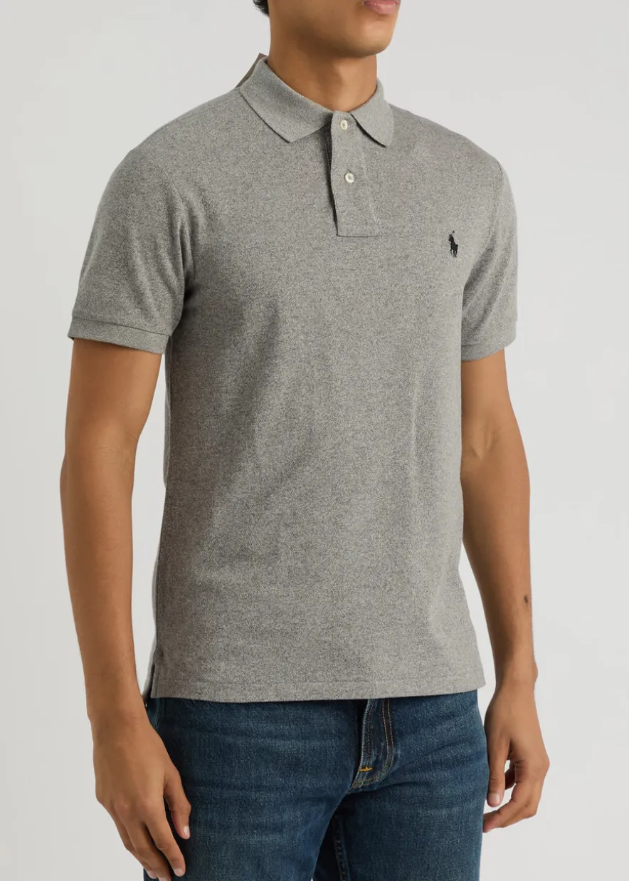 Grey slim piqué cotton polo shirt