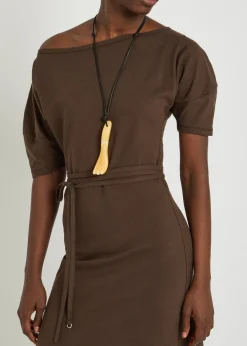 Gua Sha Fork aragonite and leather necklace