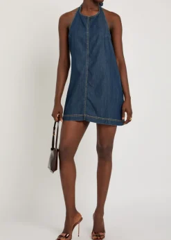 Halterneck denim mini dress