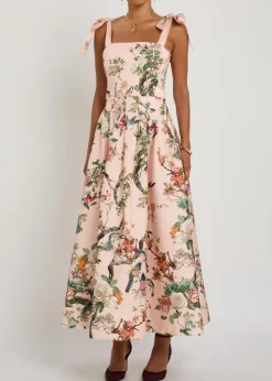 Hana floral-print stretch cotton-sateen midi dress