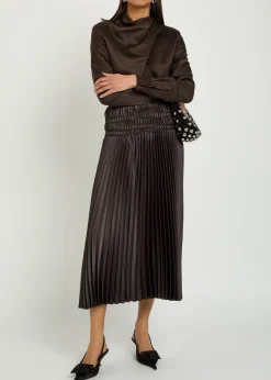 Hayes plissé satin midi skirt