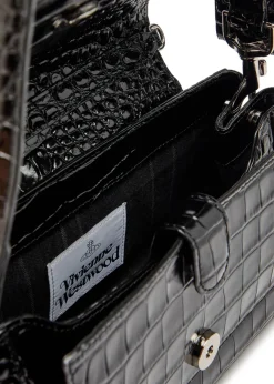 Hazel medium crocodile-effect patent leather shoulder bag