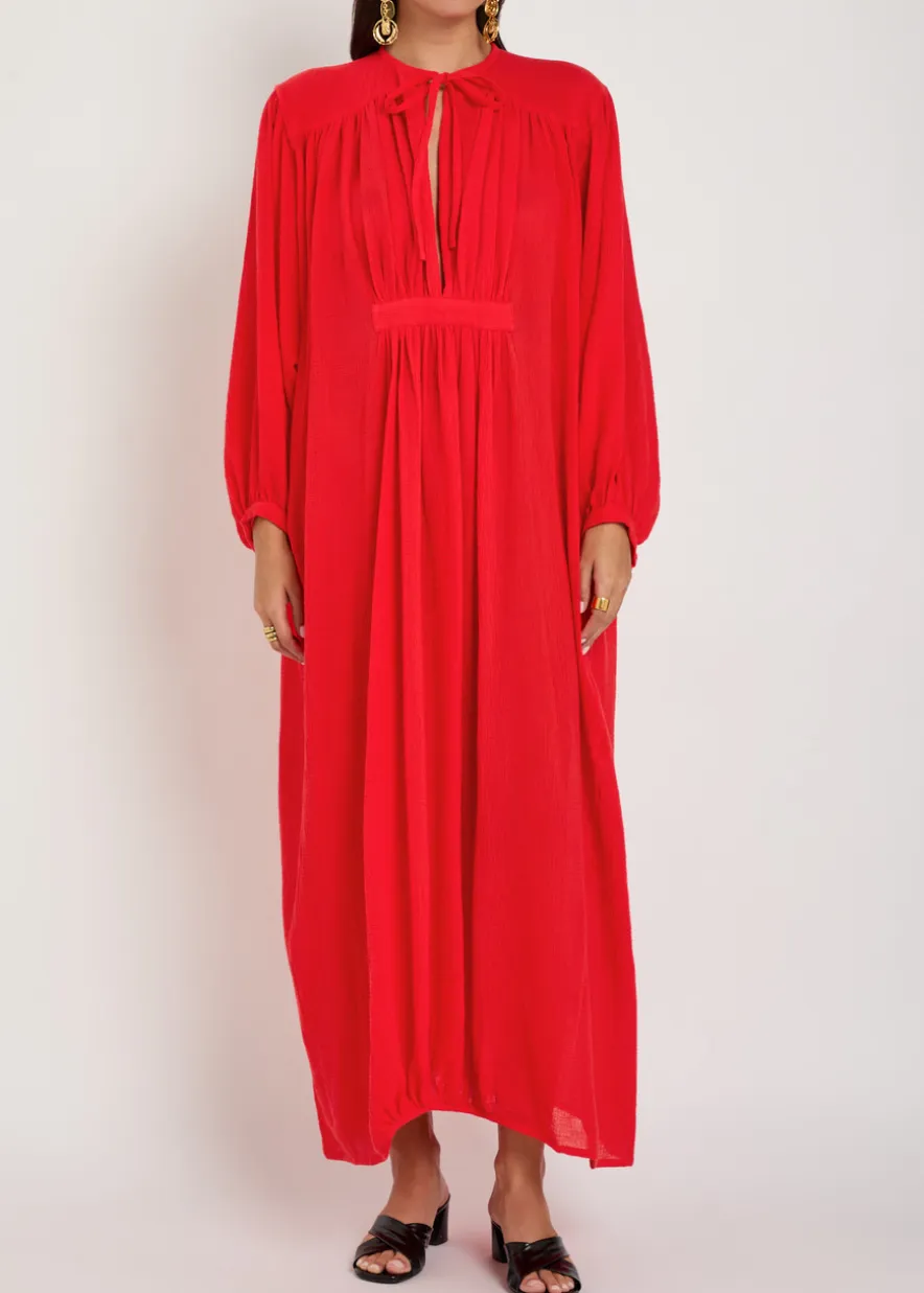 Hazy Nipple pleated cotton midi dress