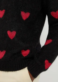 Heart-intarsia metallic brushed knit jumper
