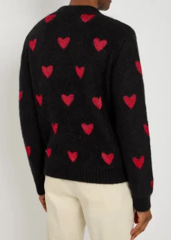 Heart-intarsia metallic brushed knit jumper