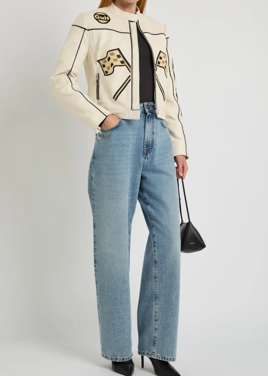 Helmut padded appliquéd leather jacket
