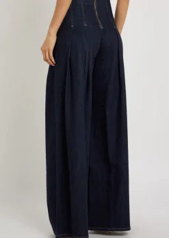 Henry pleated wide-leg denim trousers