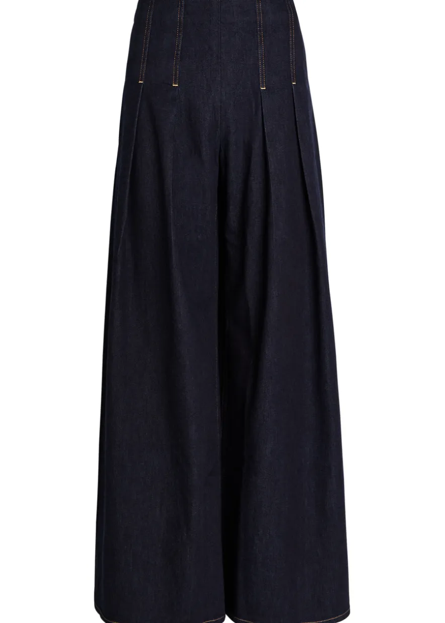 Henry pleated wide-leg denim trousers