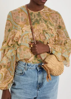 Hermit Crab raffia and leather cross-body bag
