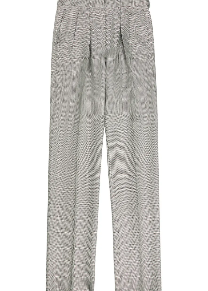 Herringbone tapered-leg silk trousers