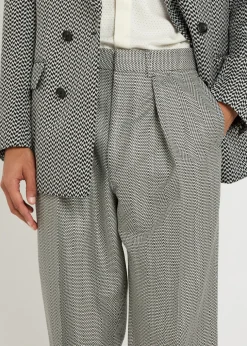 Herringbone tapered-leg silk trousers