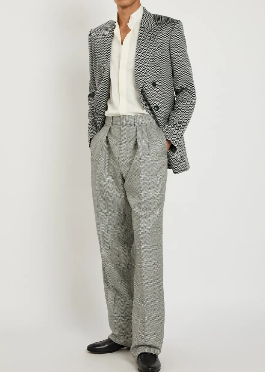 Herringbone tapered-leg silk trousers