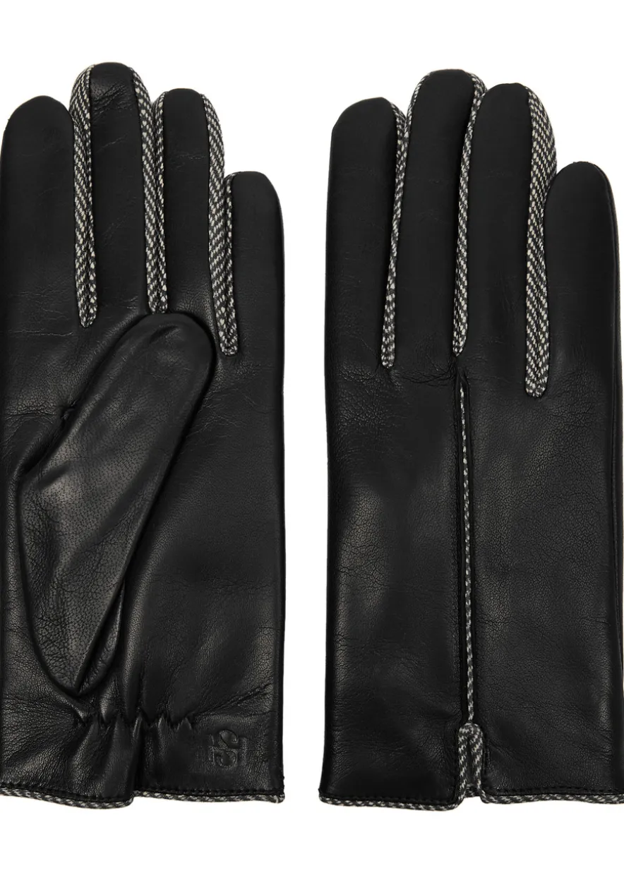 Herringbone-trimmed leather gloves