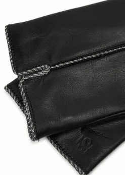 Herringbone-trimmed leather gloves
