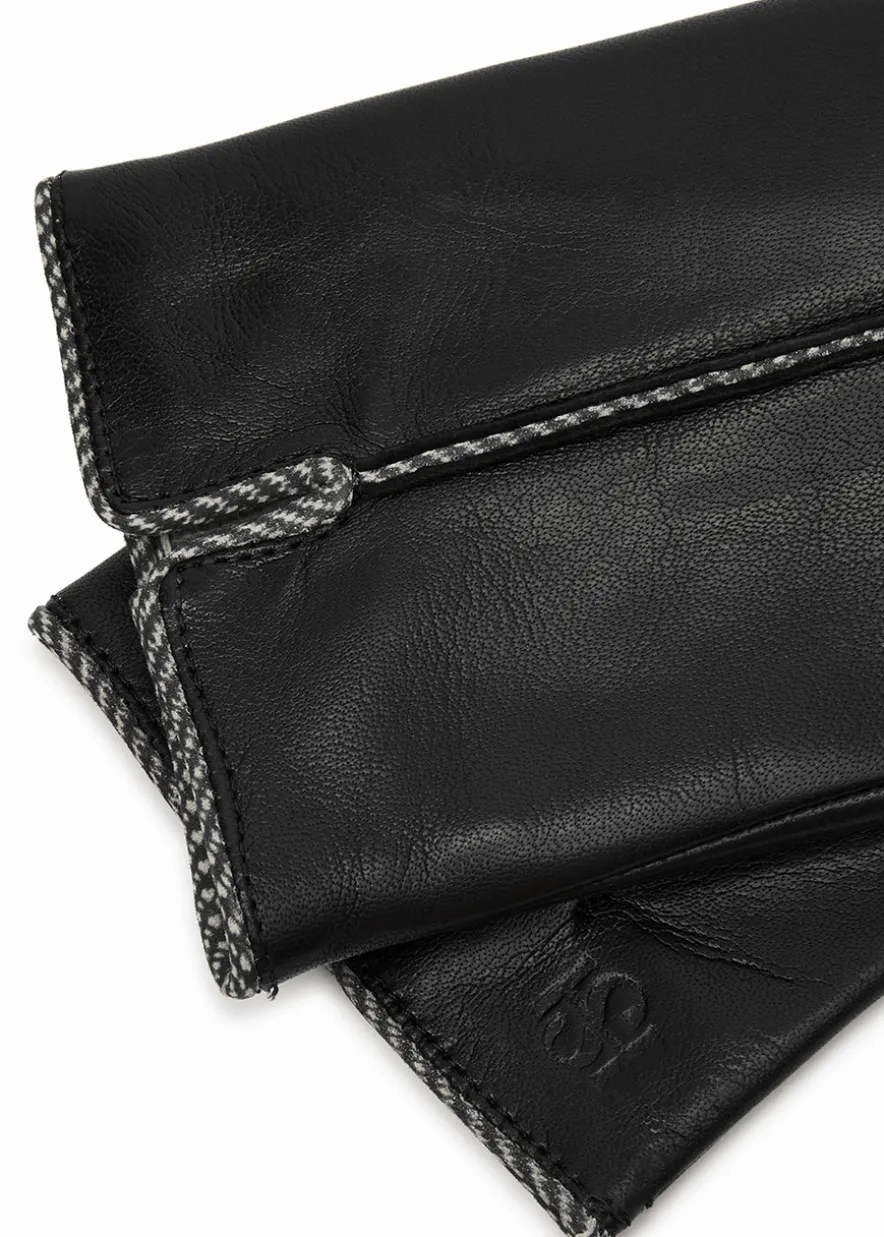 Herringbone-trimmed leather gloves