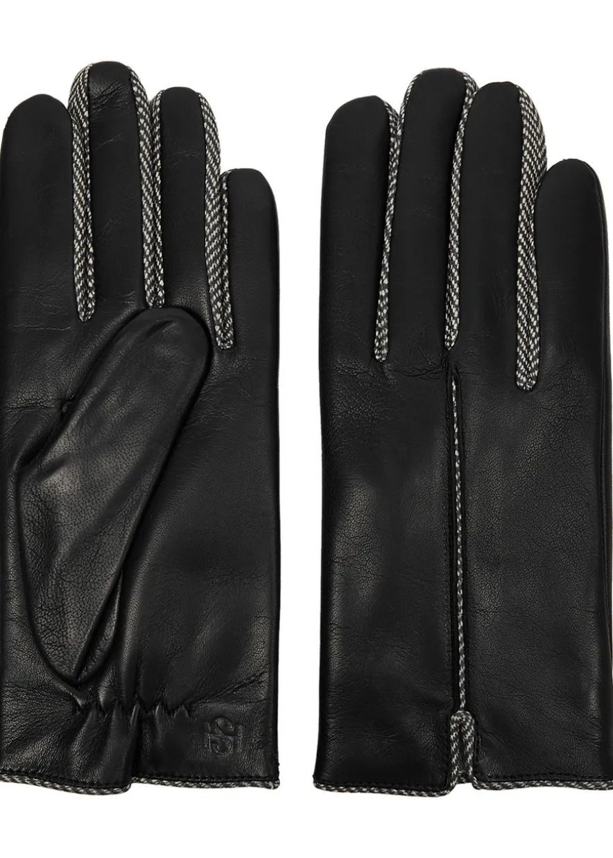 Herringbone-trimmed leather gloves
