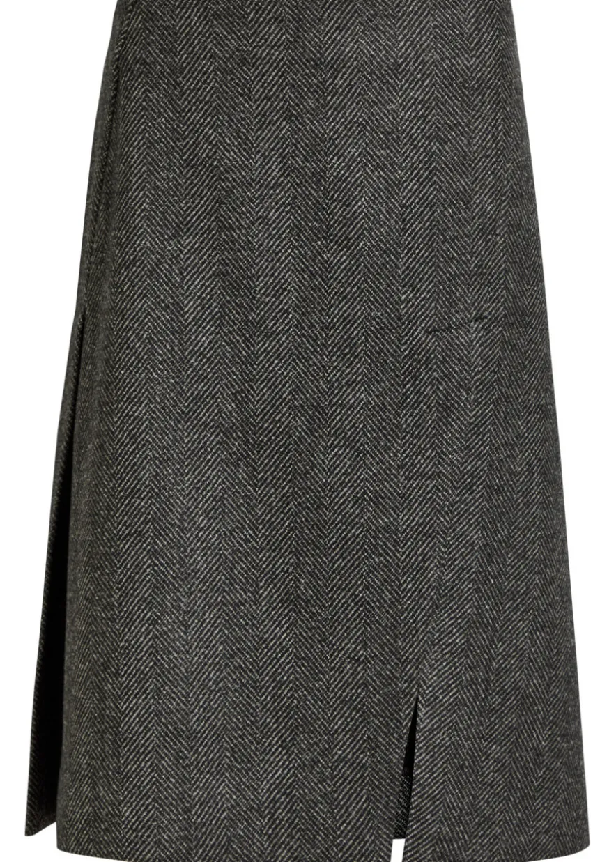 Herringbone wool knee-length skirt