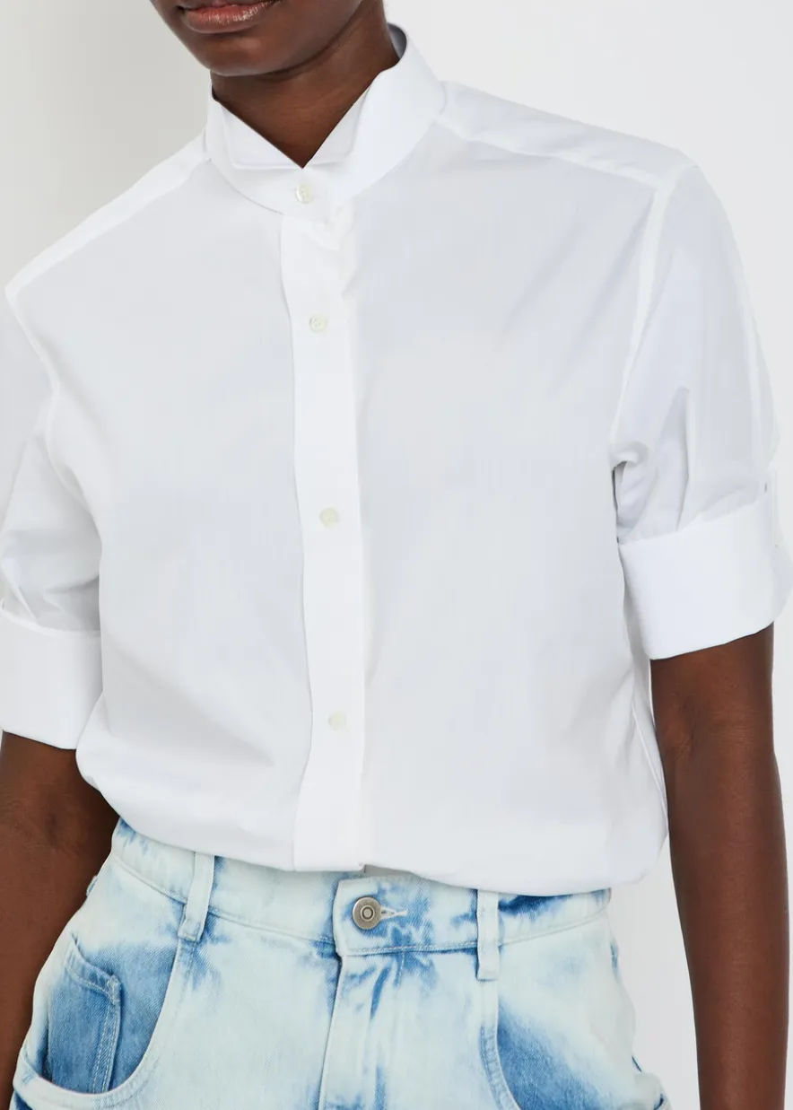 High-neck cotton-poplin shirt