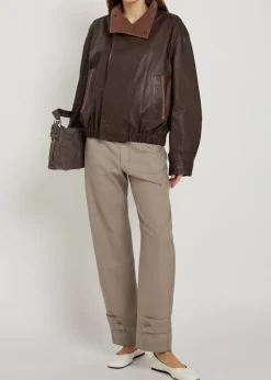 High-neck leather jacket