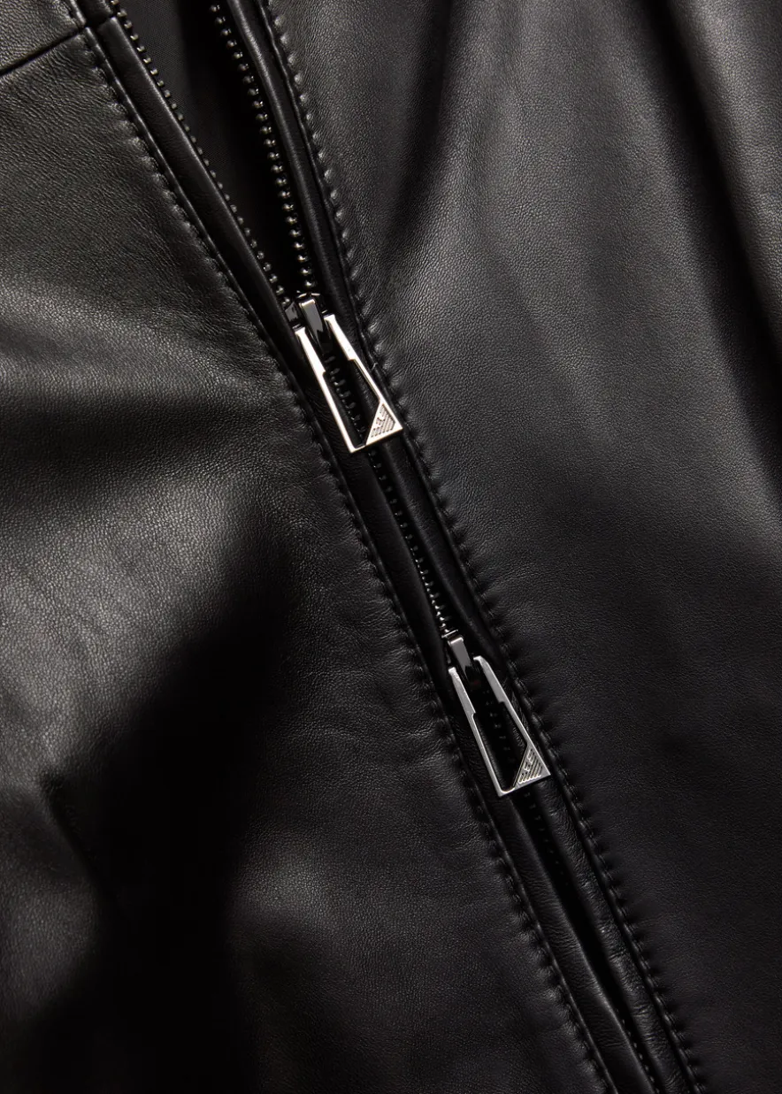 High-neck leather jacket