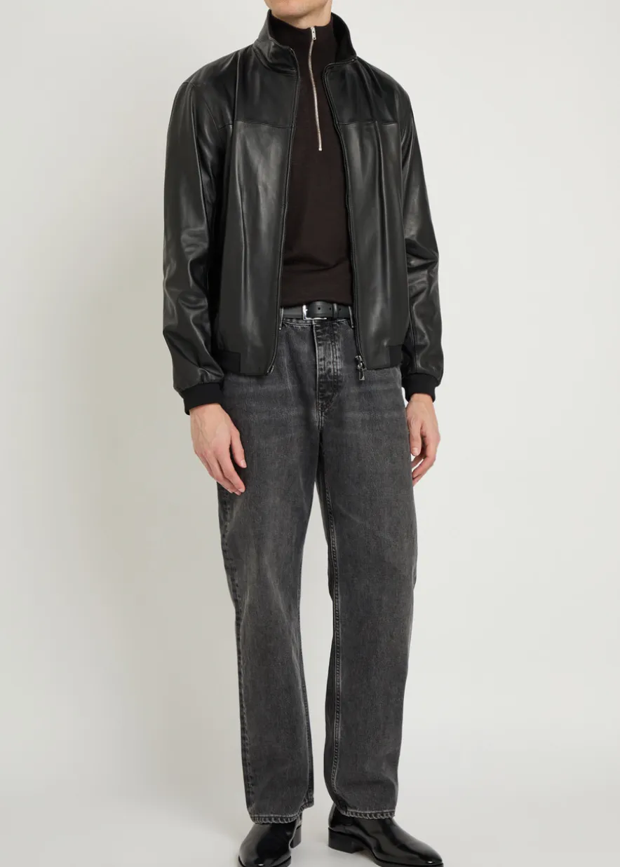 High-neck leather jacket