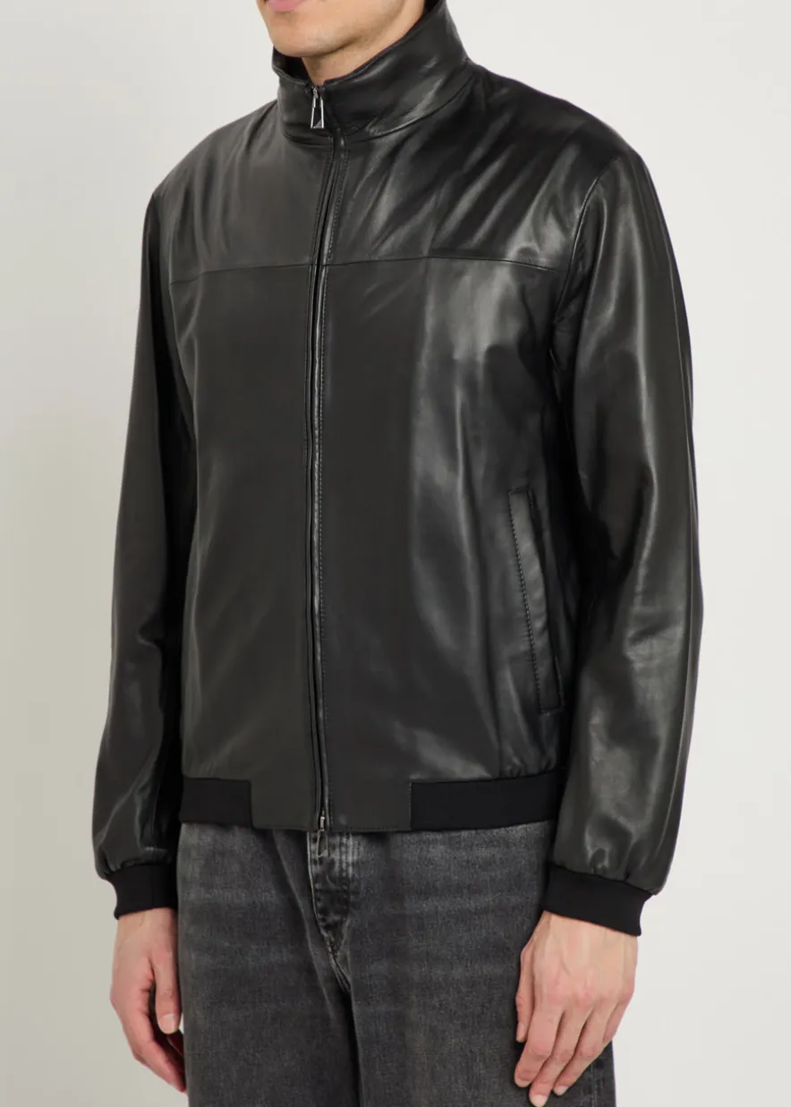 High-neck leather jacket