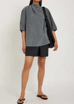 High-neck silk-blend top