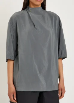 High-neck silk-blend top