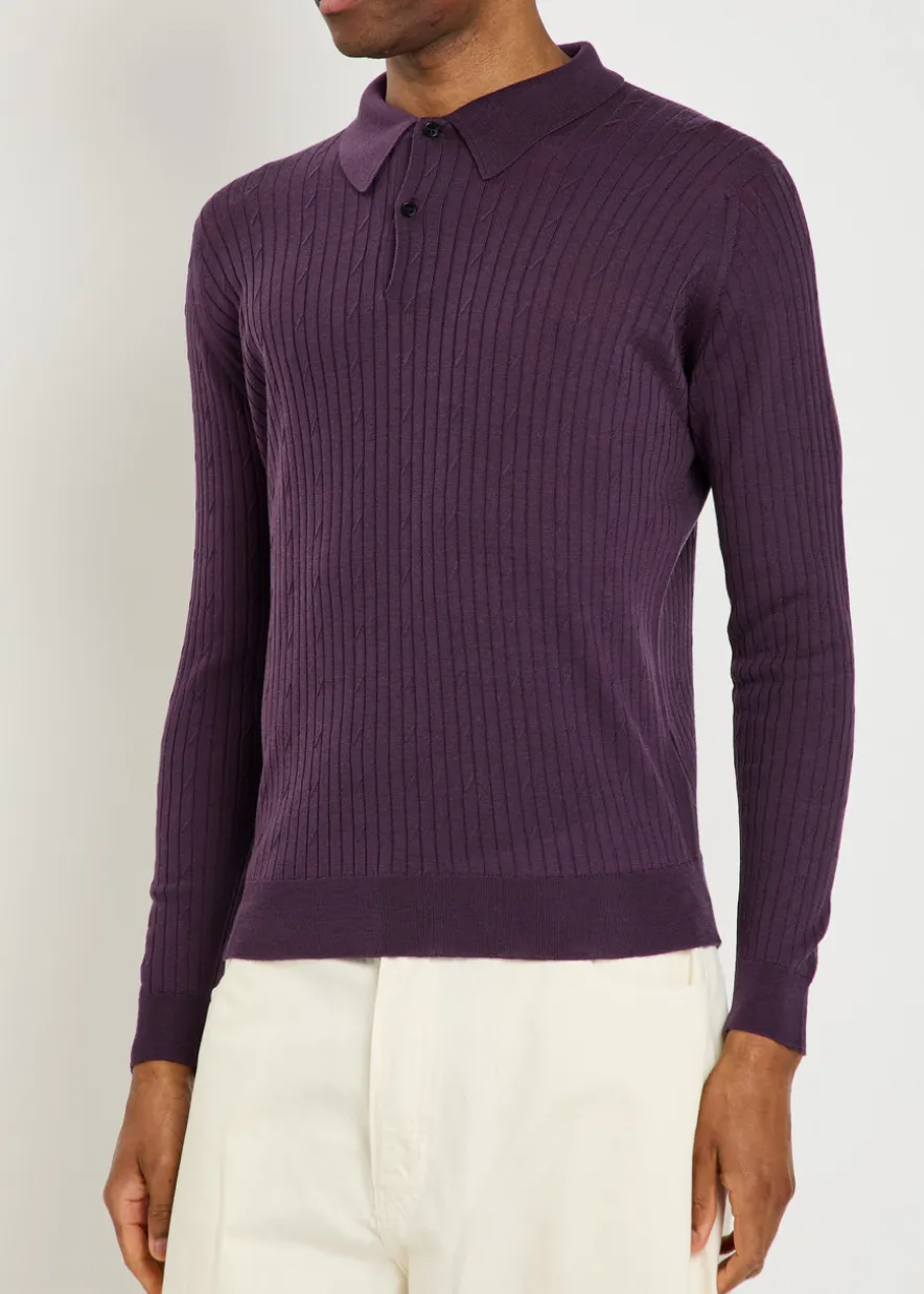 Hodson ribbed merino wool polo shirt