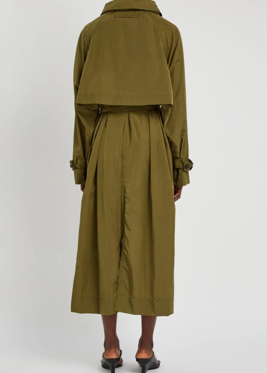 Hooded belted nylon trench