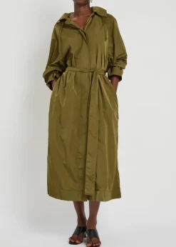 Hooded belted nylon trench