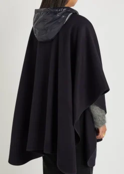 Hooded belted wool-blend cape coat