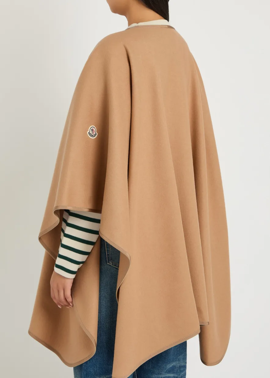 Hooded belted wool-blend cape coat