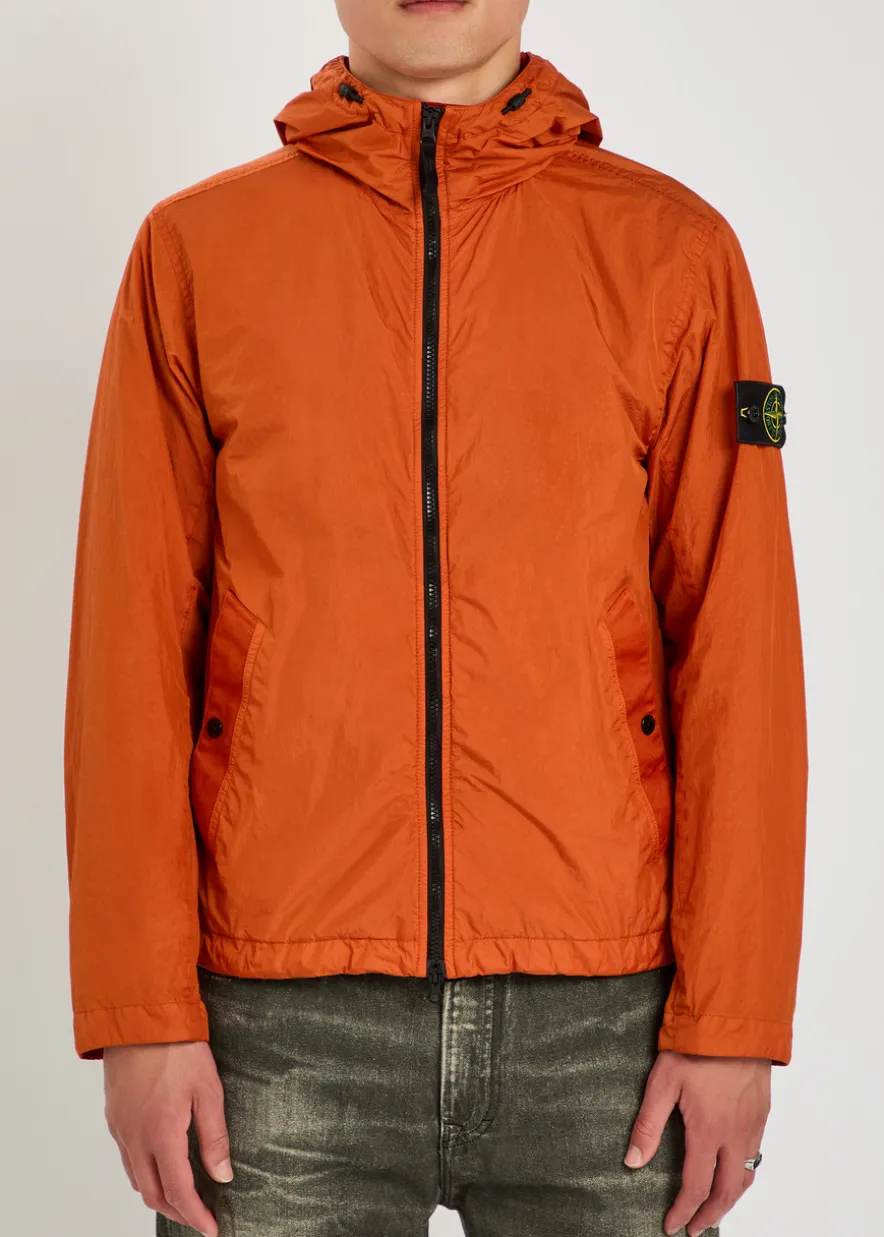 Hooded crinkled nylon jacket