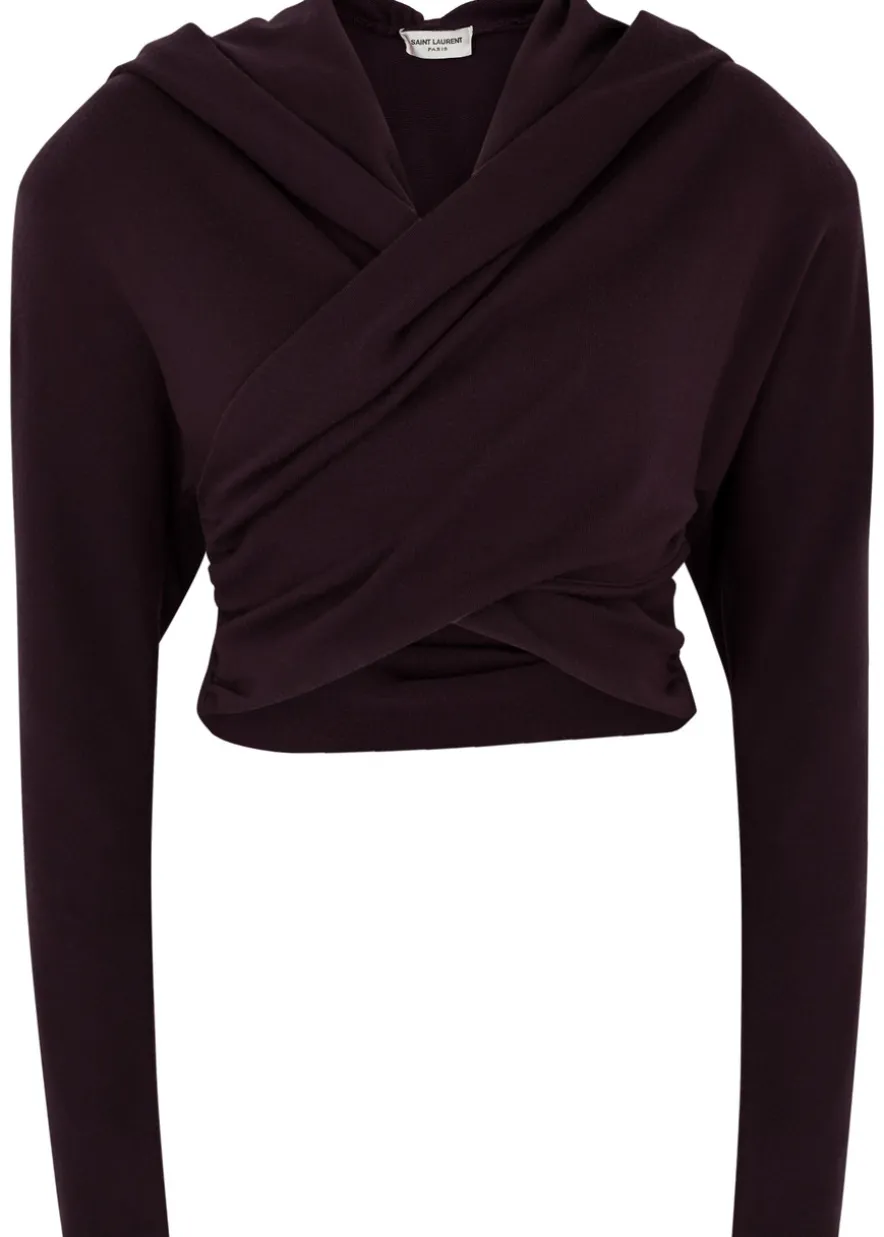 Hooded cross-over wool top