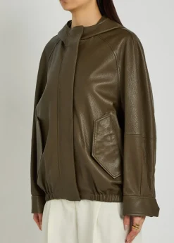 Hooded grained leather jacket