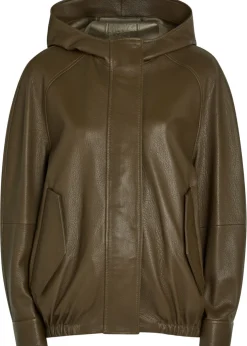 Hooded grained leather jacket
